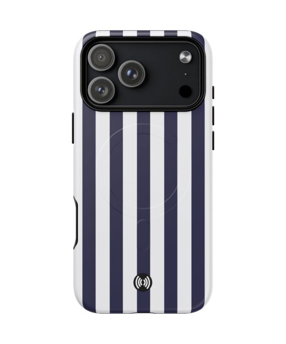 Magnetic Tough Case — Navy & White Vertical Stripe Protective Phone Cover