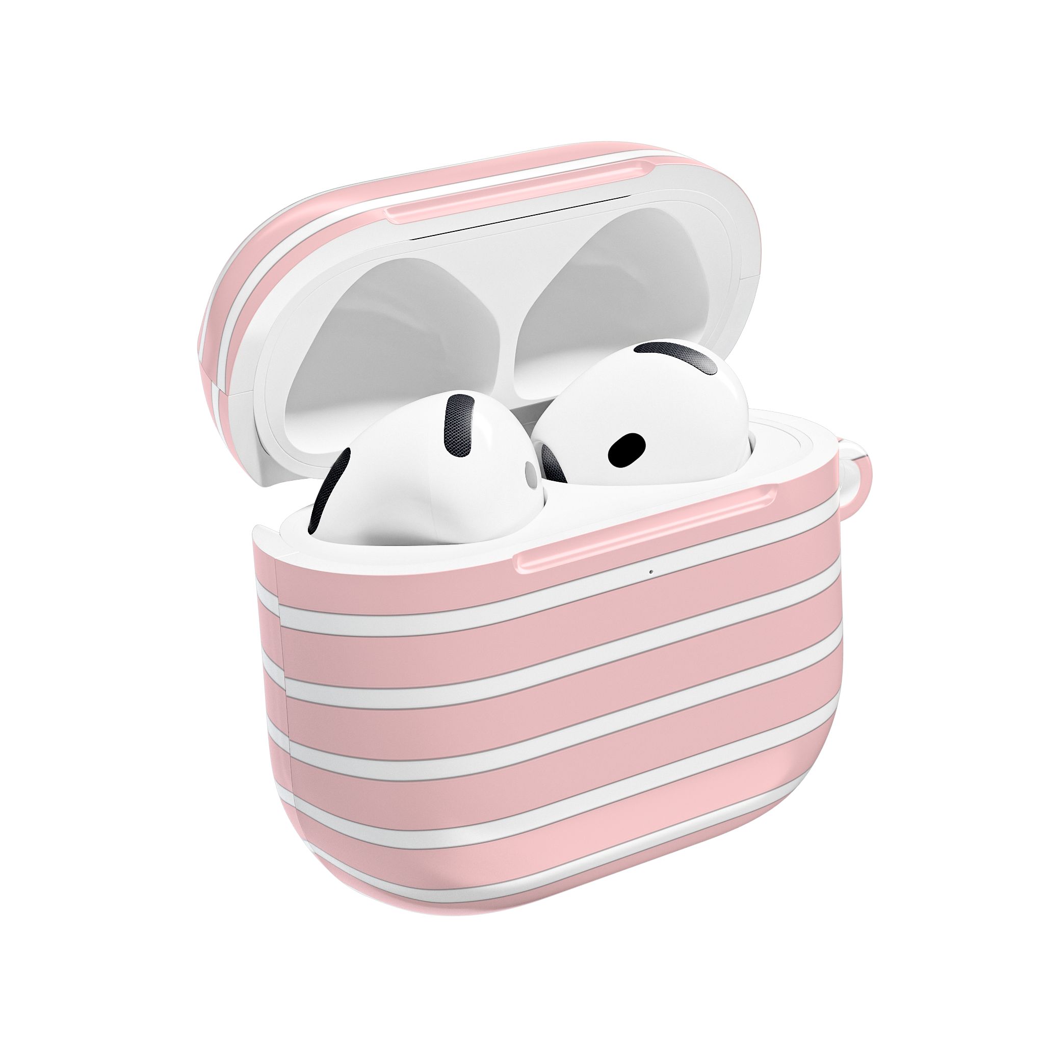 Pink Striped AirPods Case with Keyring - Image 5