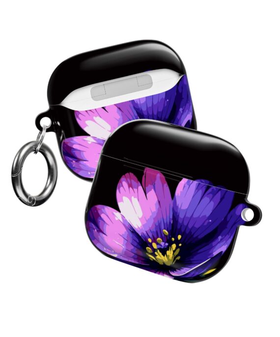 Purple Floral AirPods Case | Cute Aesthetic Earbud Case with Keychain