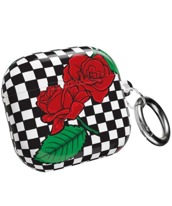 Checkerboard Rose AirPods Case with Keyring
