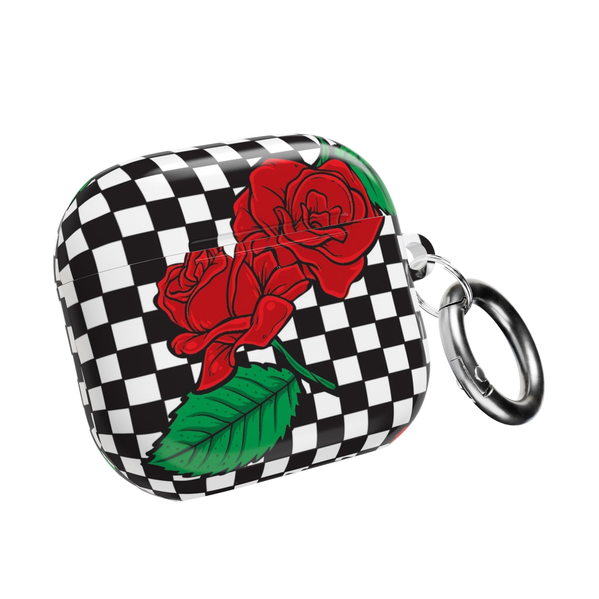 Checkerboard Rose AirPods Case with Keyring