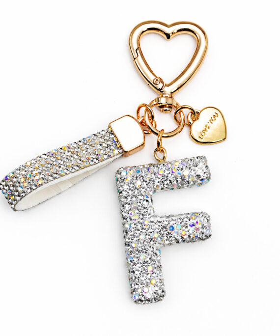 Rhinestone Letter Keychain | Gold Initial Charm Key Ring