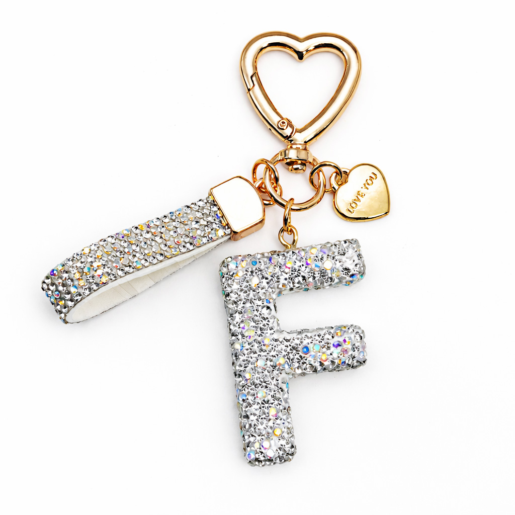 Rhinestone Letter Keychain | Gold Initial Charm Key Ring