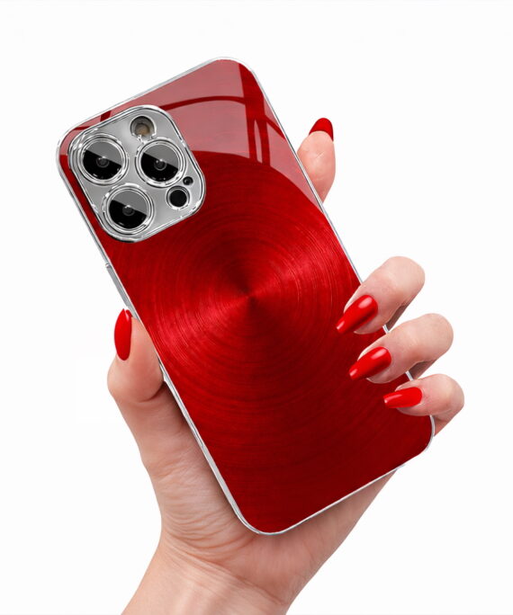 Stylish Red Metal Electroplated Glass and Lens Protection iPhone Case