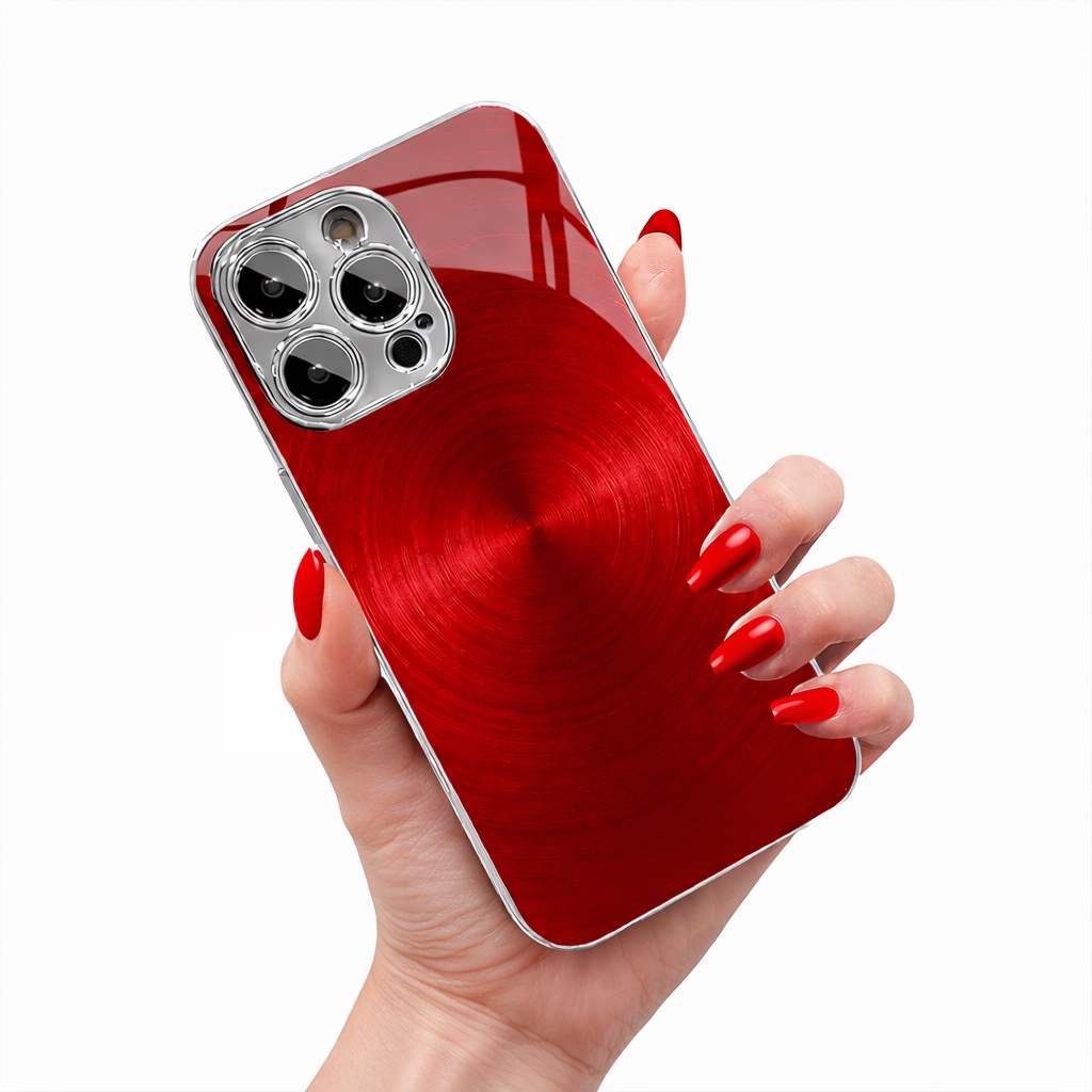 Stylish Red Metal Electroplated Glass and Lens Protection iPhone Case