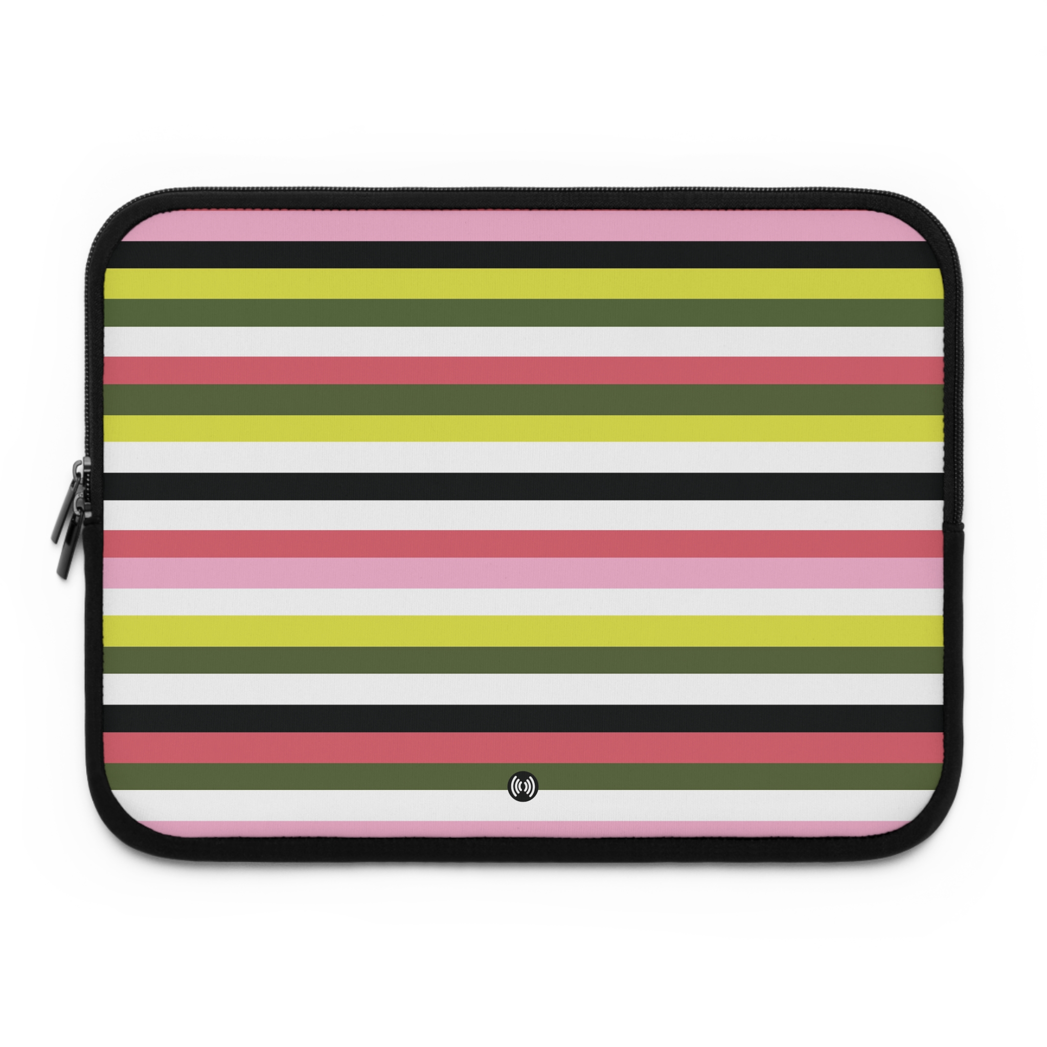Striped Laptop Sleeve — Pink, Olive & Black Retro Stripe Protective Case - Image 3