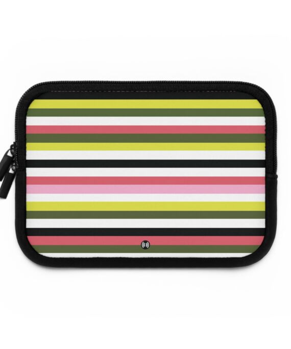 Striped Laptop Sleeve — Pink, Olive & Black Retro Stripe Protective Case