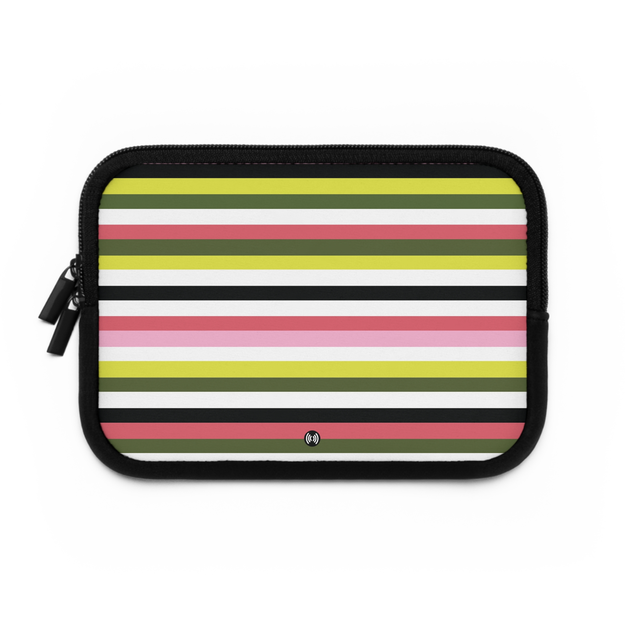Striped Laptop Sleeve — Pink, Olive & Black Retro Stripe Protective Case
