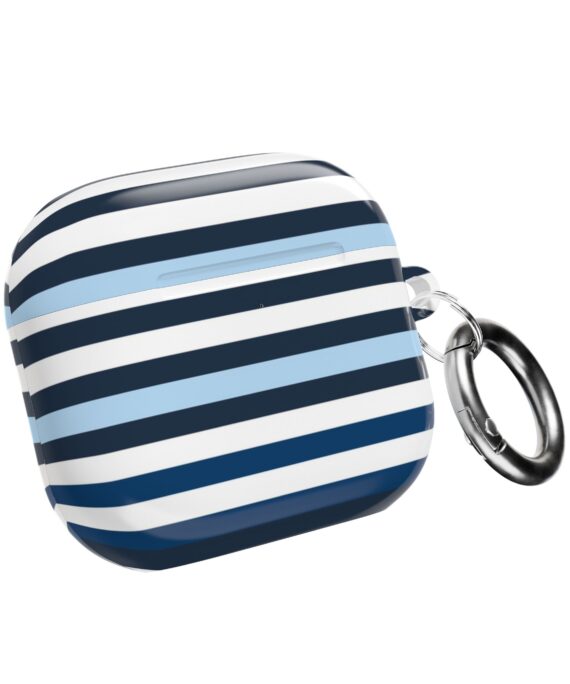 Striped Navy & Light Blue AirPod Case — Nautical Stripe Protective Cover