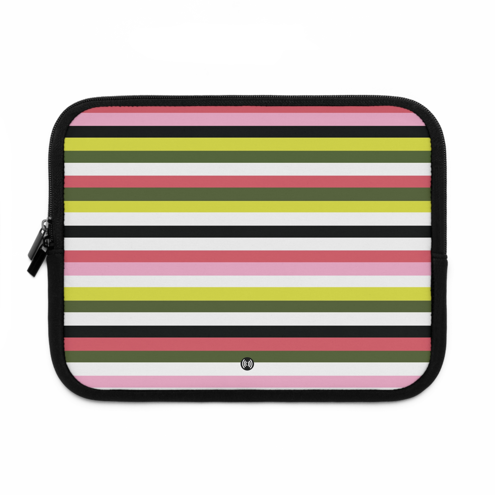Striped Laptop Sleeve — Pink, Olive & Black Retro Stripe Protective Case - Image 2