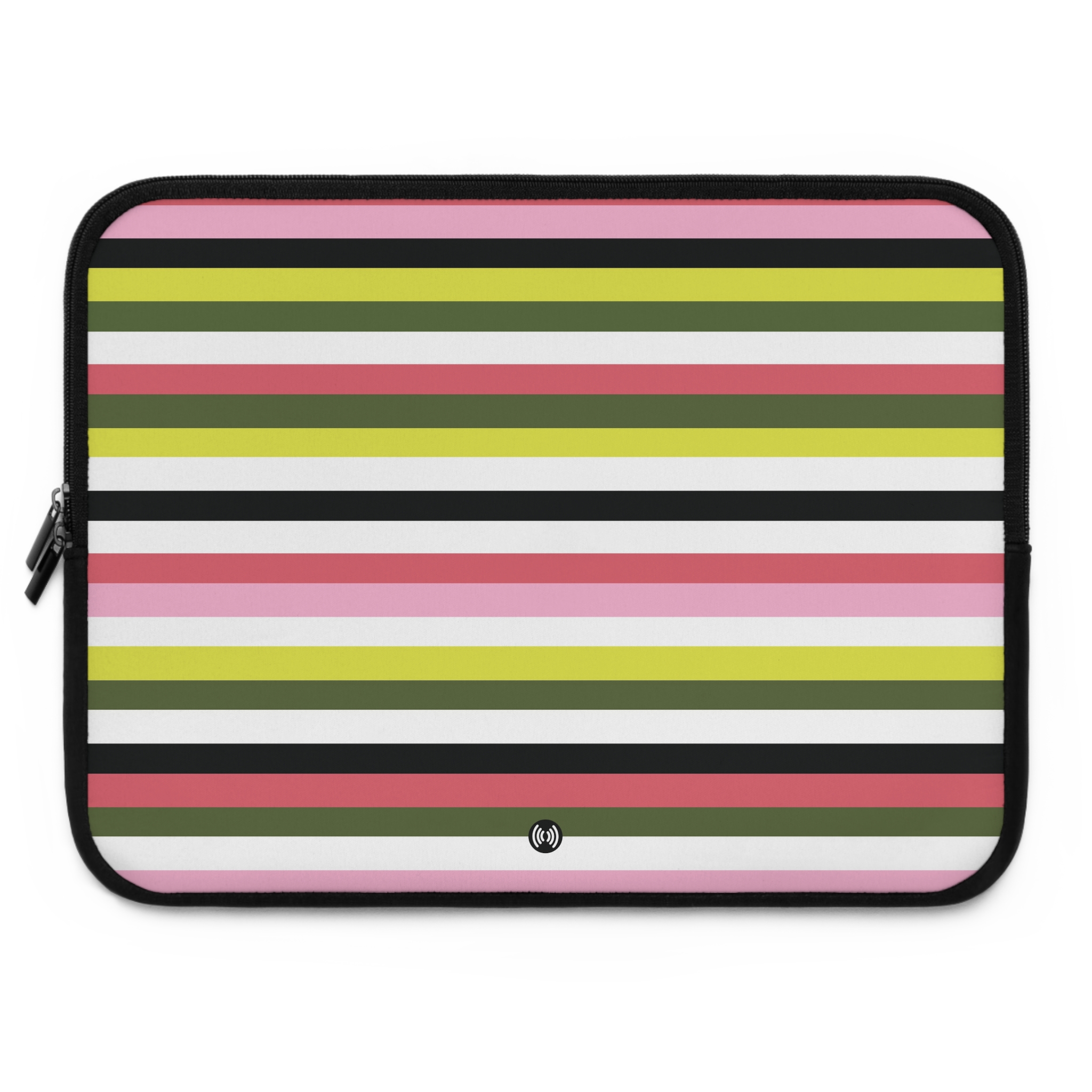 Striped Laptop Sleeve — Pink, Olive & Black Retro Stripe Protective Case - Image 4