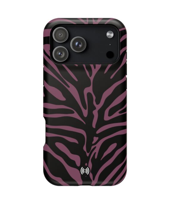 Magnetic Impact-Resistant Phone Case — Black & Plum Zebra Print