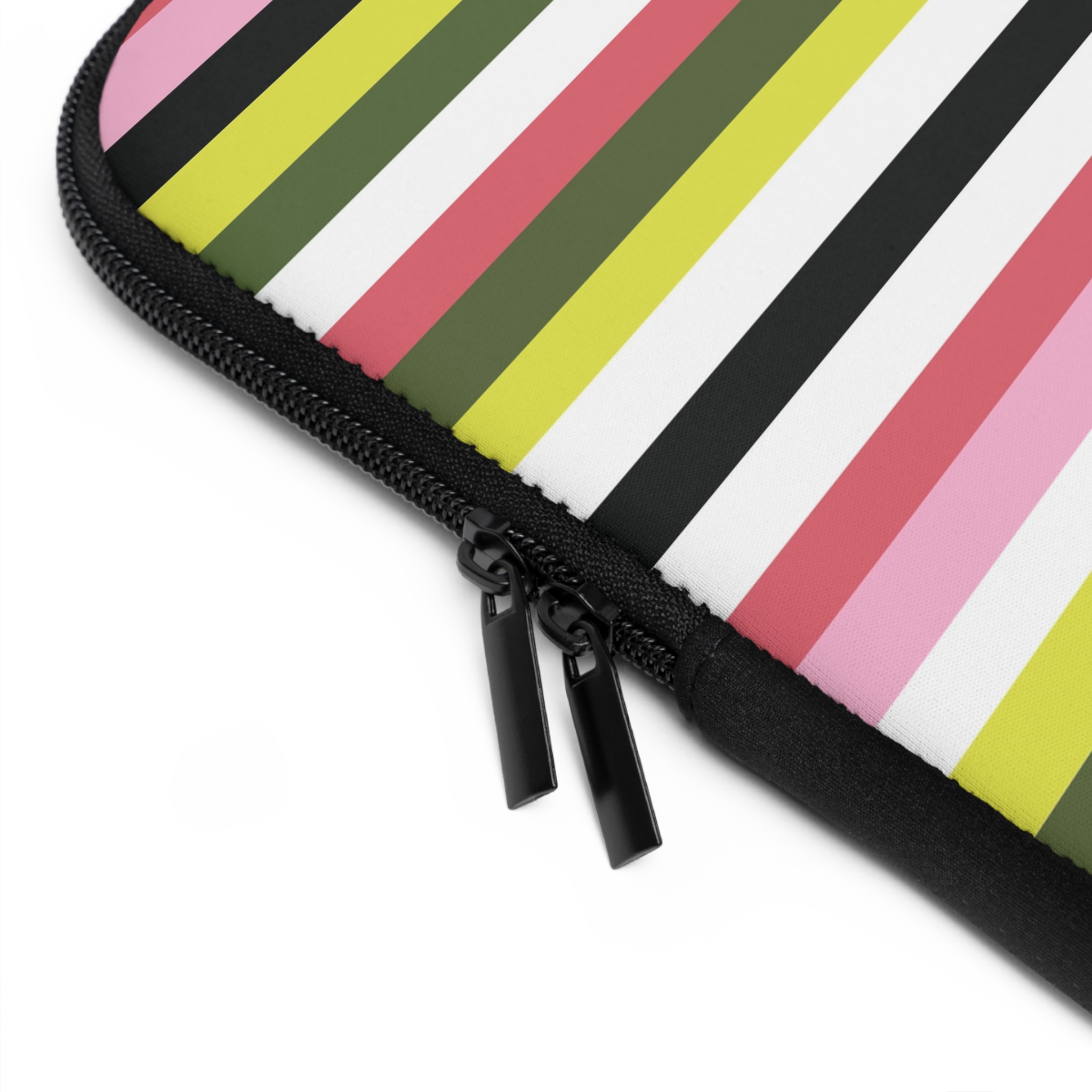Striped Laptop Sleeve — Pink, Olive & Black Retro Stripe Protective Case - Image 6
