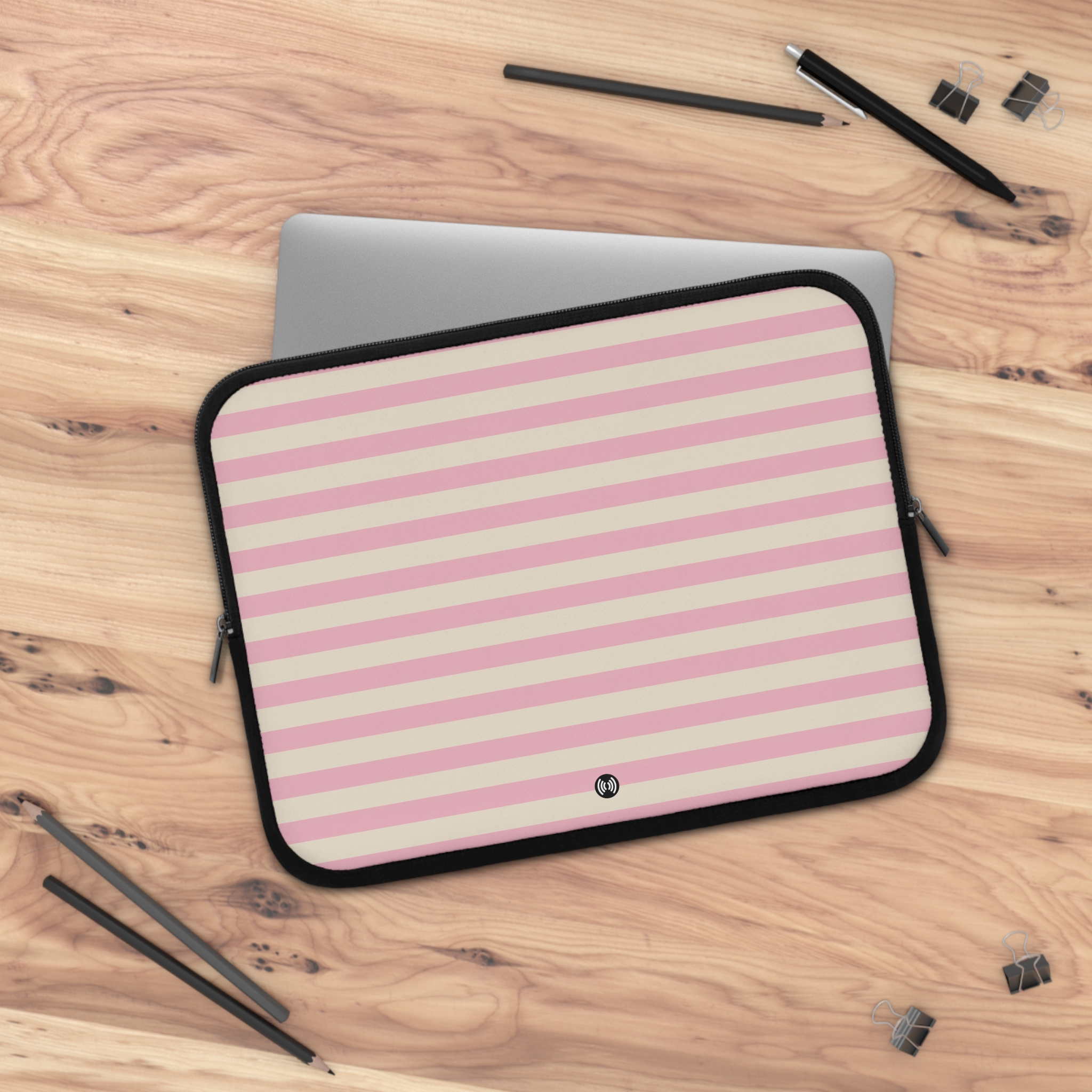 Pink Stripe Laptop Sleeve — Pastel Pink & Cream Protective Case - Image 6