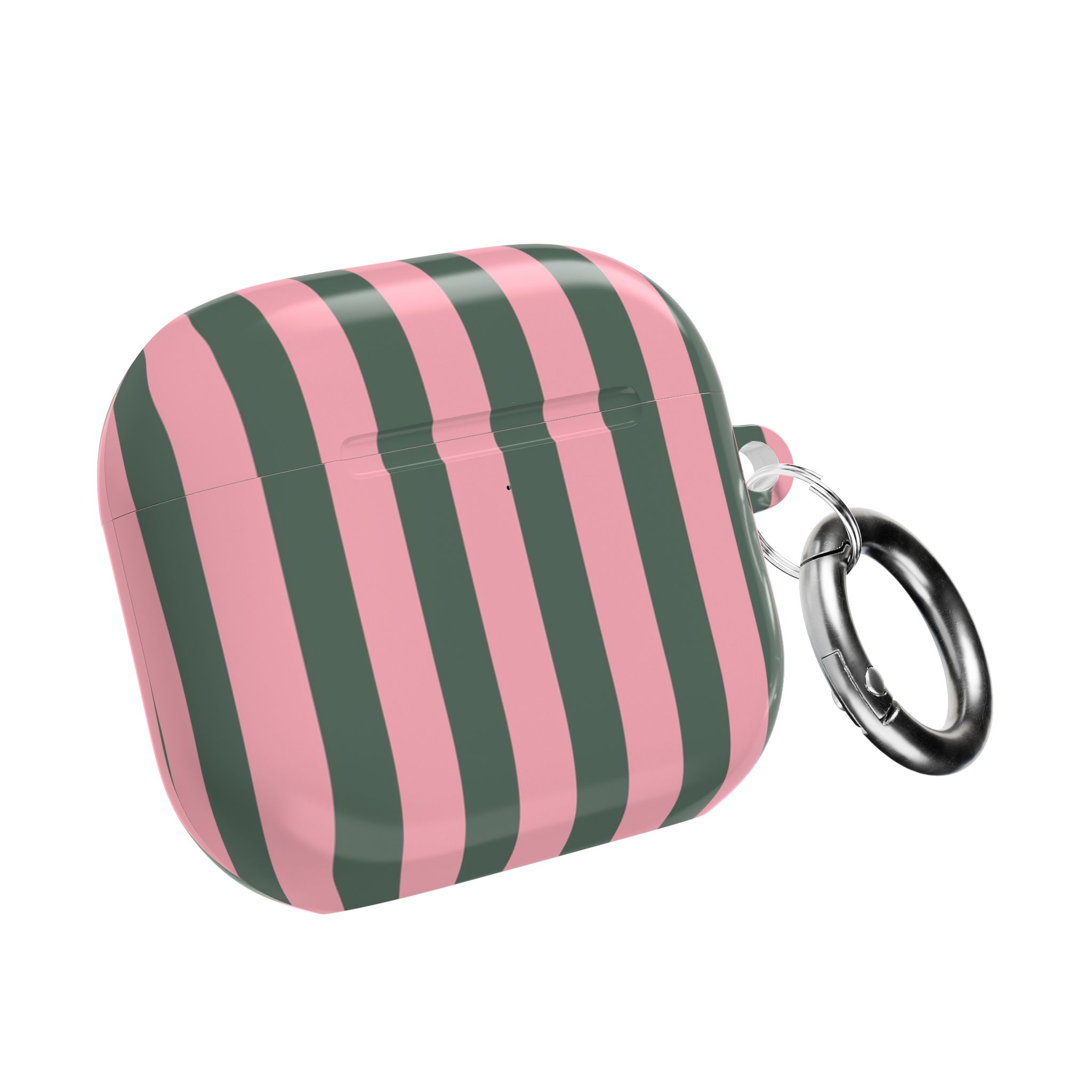 Pink & Olive Stripe AirPod Case — Retro Chic Protective Cover