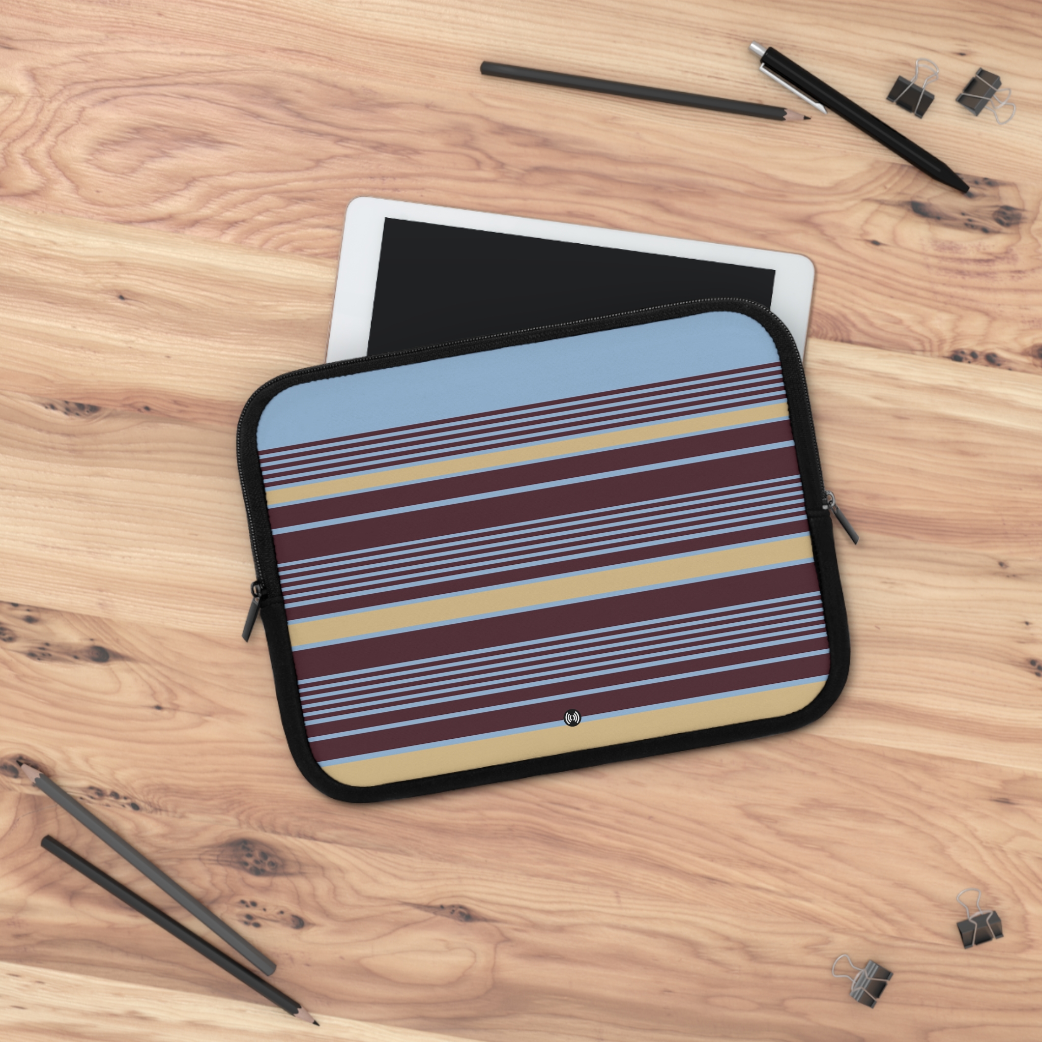 Striped Laptop Sleeve — Retro Blue & Maroon Protective Case - Image 3