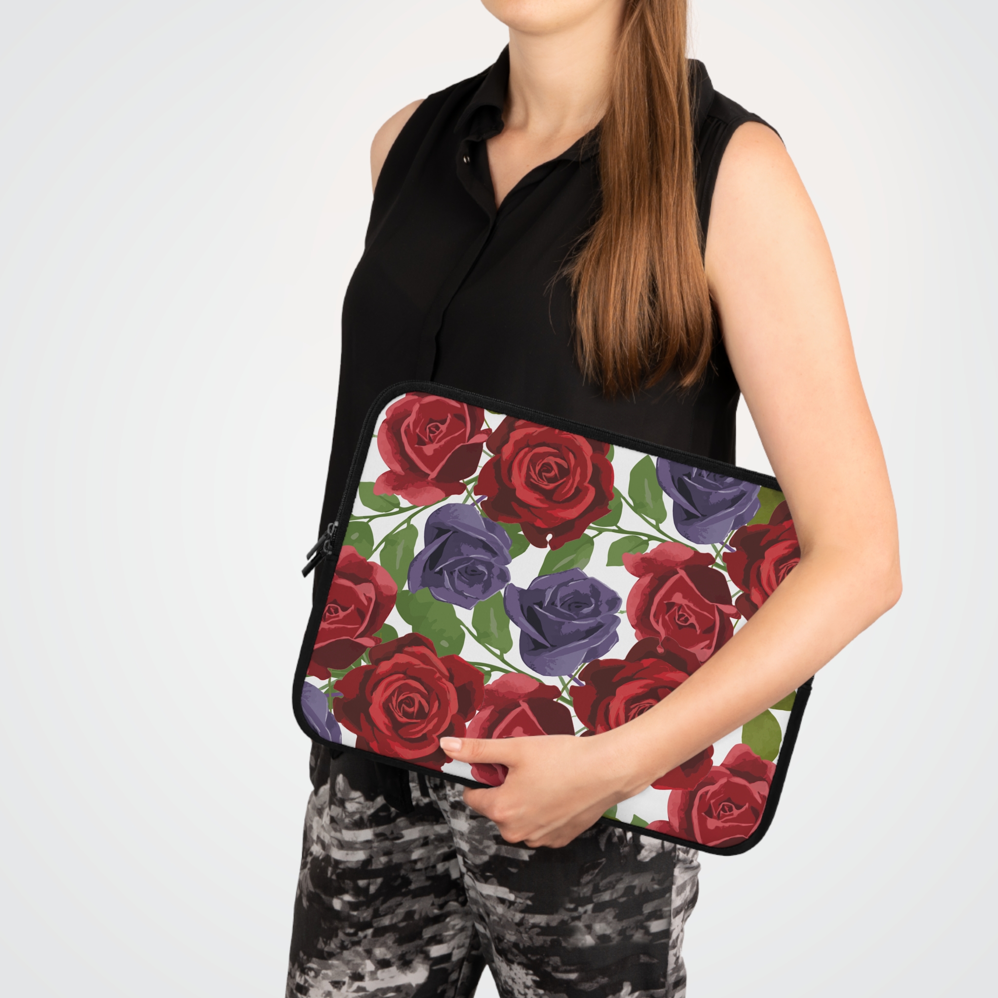 Rose Pattern Laptop Sleeve — Red & Purple Floral Protective Case - Image 9