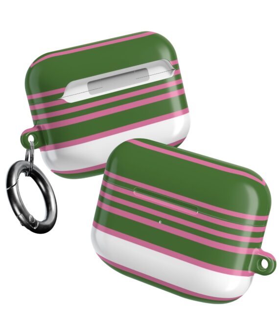 Striped Green & Pink AirPod Case — Cute Retro Stripe Protective Cover