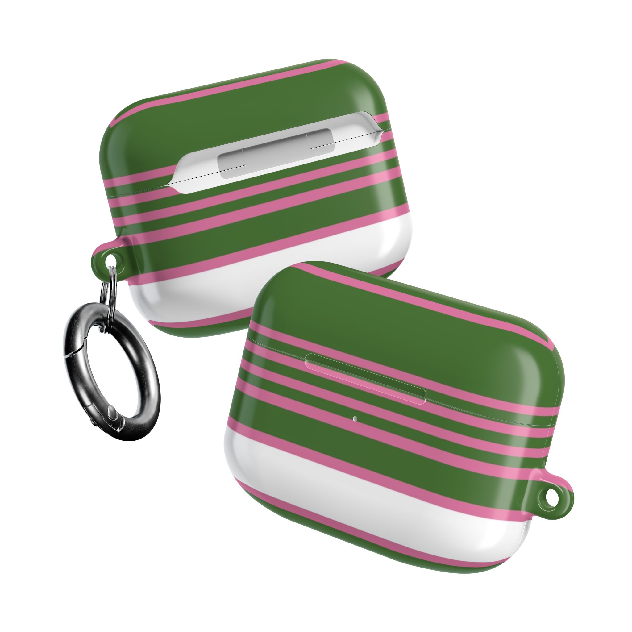 Striped Green & Pink AirPod Case — Cute Retro Stripe Protective Cover