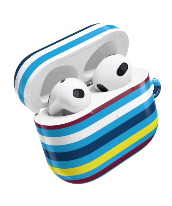 Striped Bluetooth AirPod Case — Coastal Blue Multicolor Protective Cover