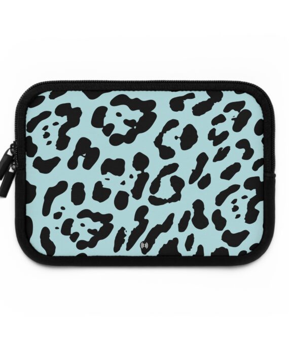 Aqua Leopard Laptop Sleeve — Trendy Animal Print Tech Sleeve