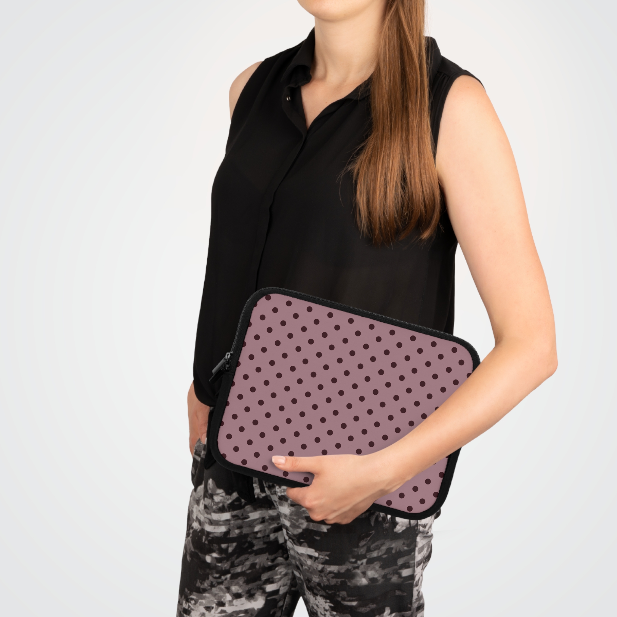 Pink Polka Dot Laptop Sleeve – Dusty Rose Protective Case - Image 4