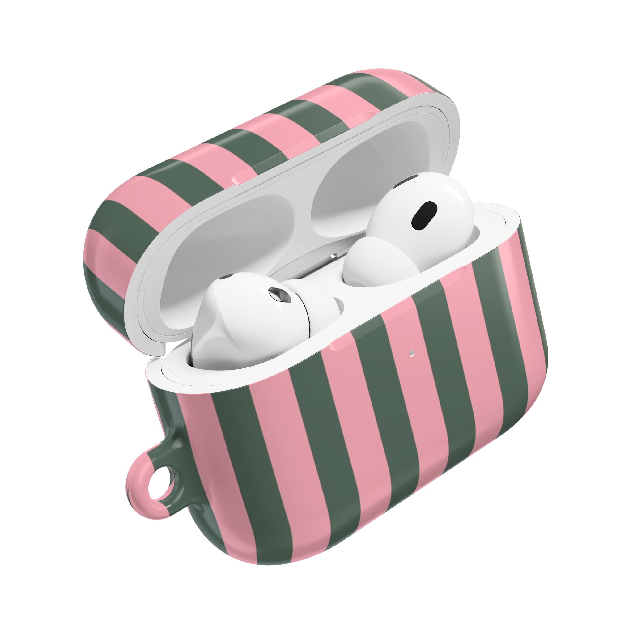 Pink & Olive Stripe AirPod Case — Retro Chic Protective Cover
