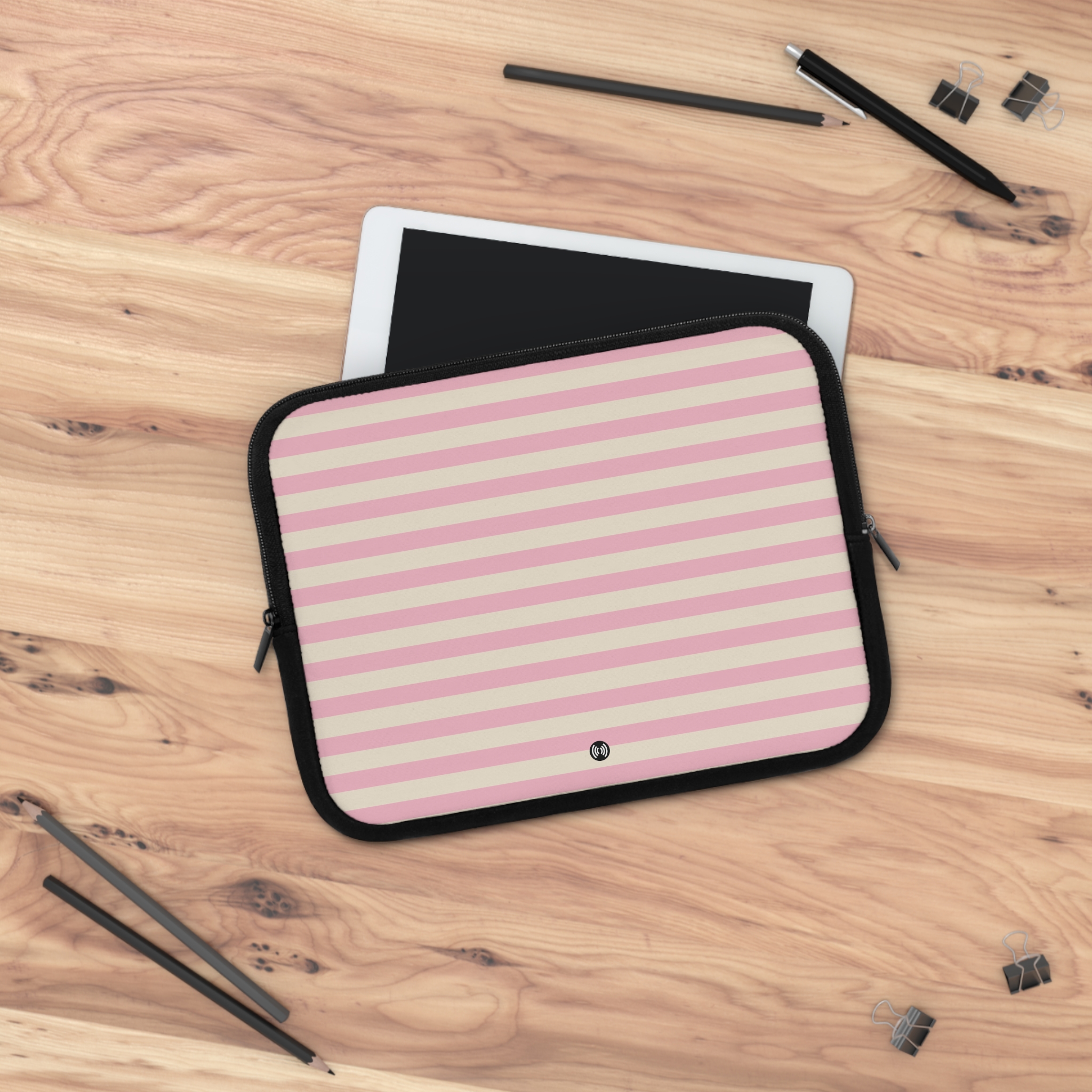 Pink Stripe Laptop Sleeve — Pastel Pink & Cream Protective Case - Image 3