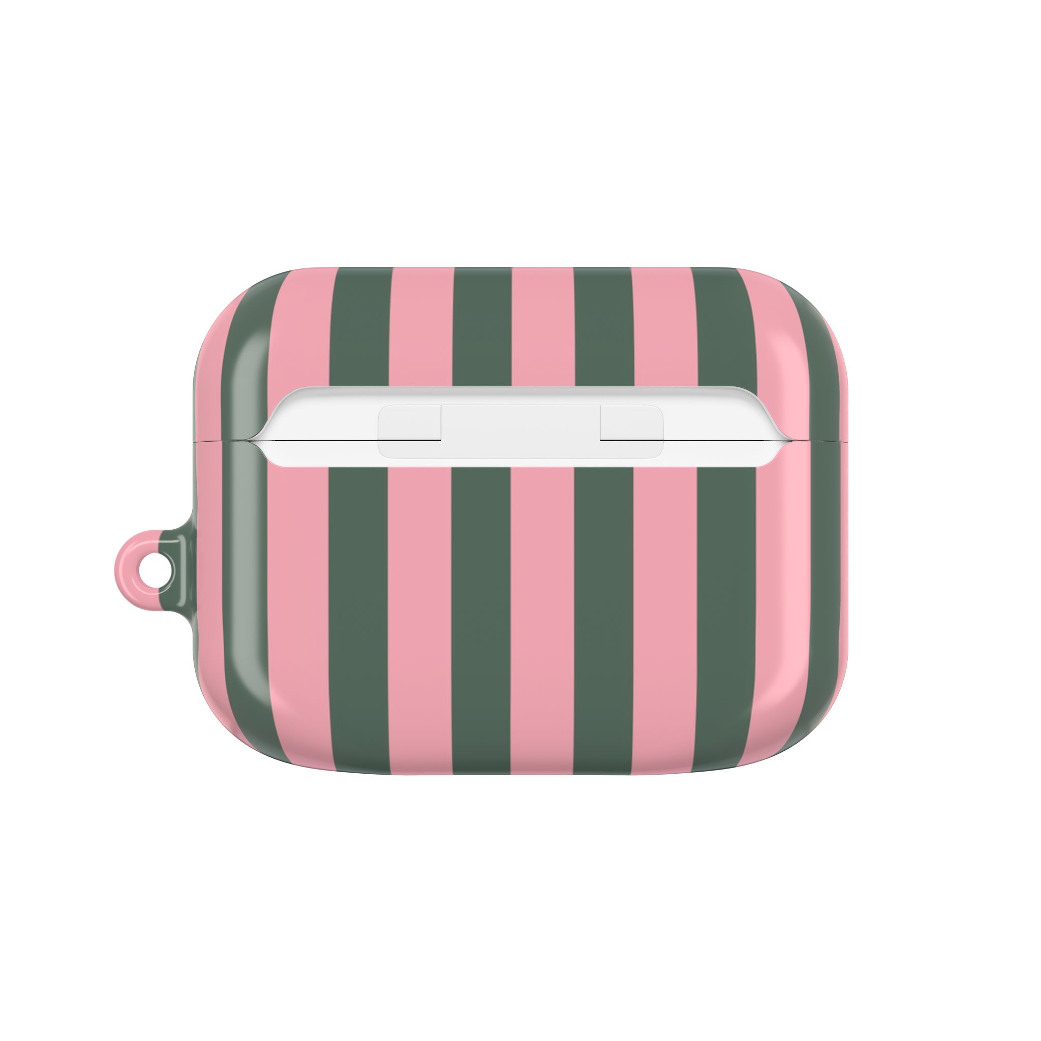 Pink & Olive Stripe AirPod Case — Retro Chic Protective Cover - Image 2