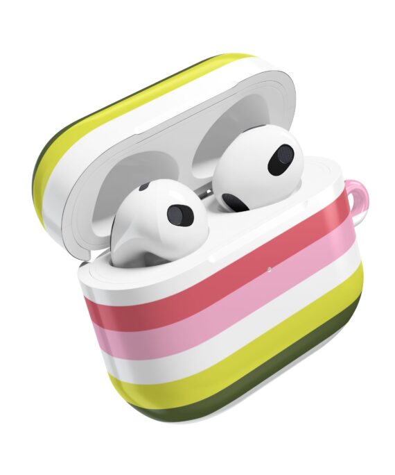 Striped AirPod Case — Colorful Pink, Yellow & Olive Protective Cover
