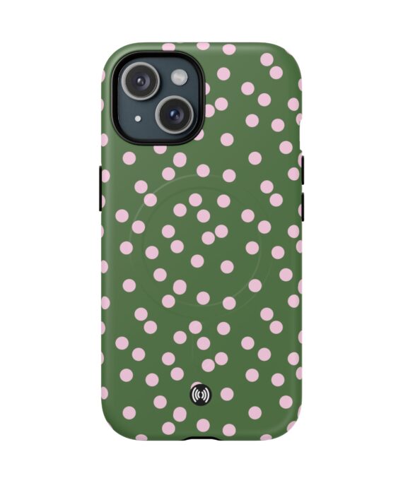 Green Polka Dot Tough Magnetic Phone Case — Slim Protective MagSafe-Compatible Cover