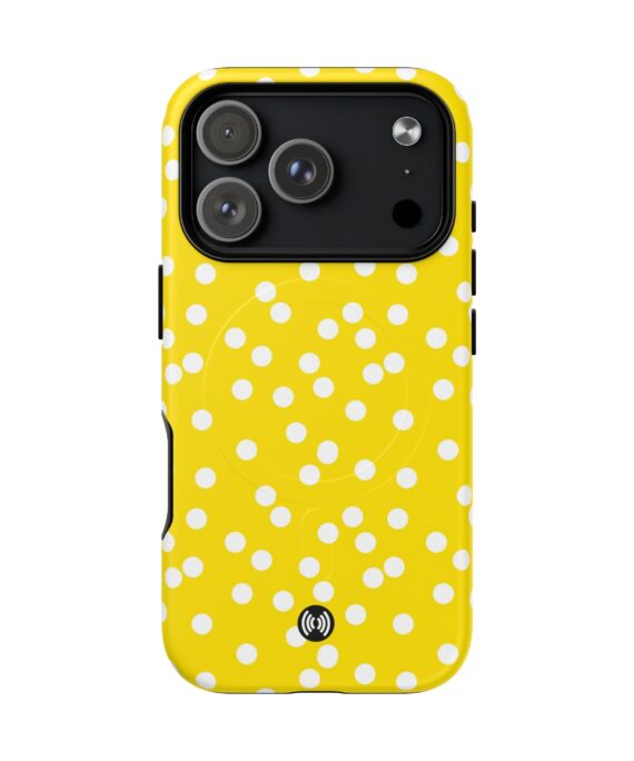 Yellow Polka Dot Tough Magnetic Phone Case — Durable Wireless MagSafe-Compatible Protection