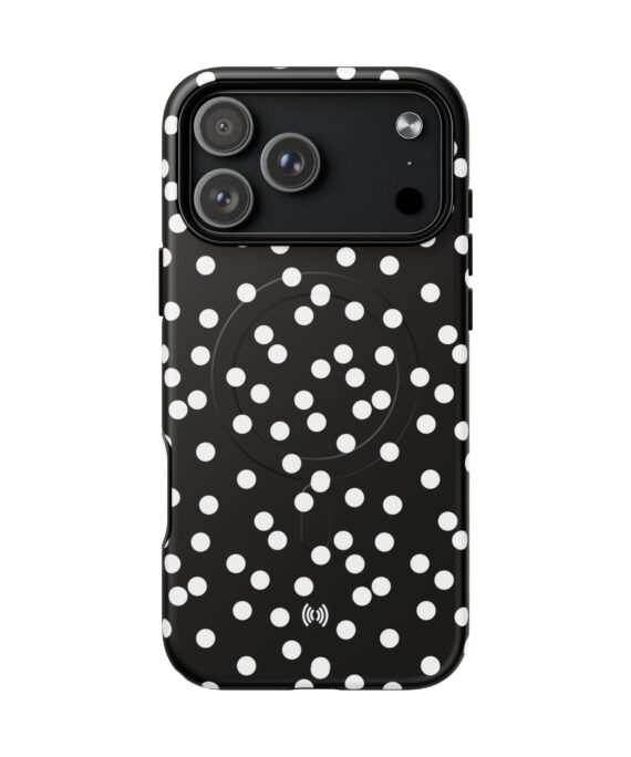 Black & White Polka Dot Tough Magnetic Phone Case — Protective MagSafe-Compatible Design