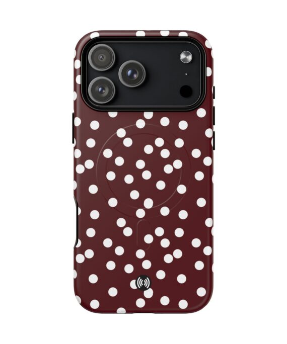 Merlot Dot MagSafe® Phone Case with white polka dots on a burgundy background