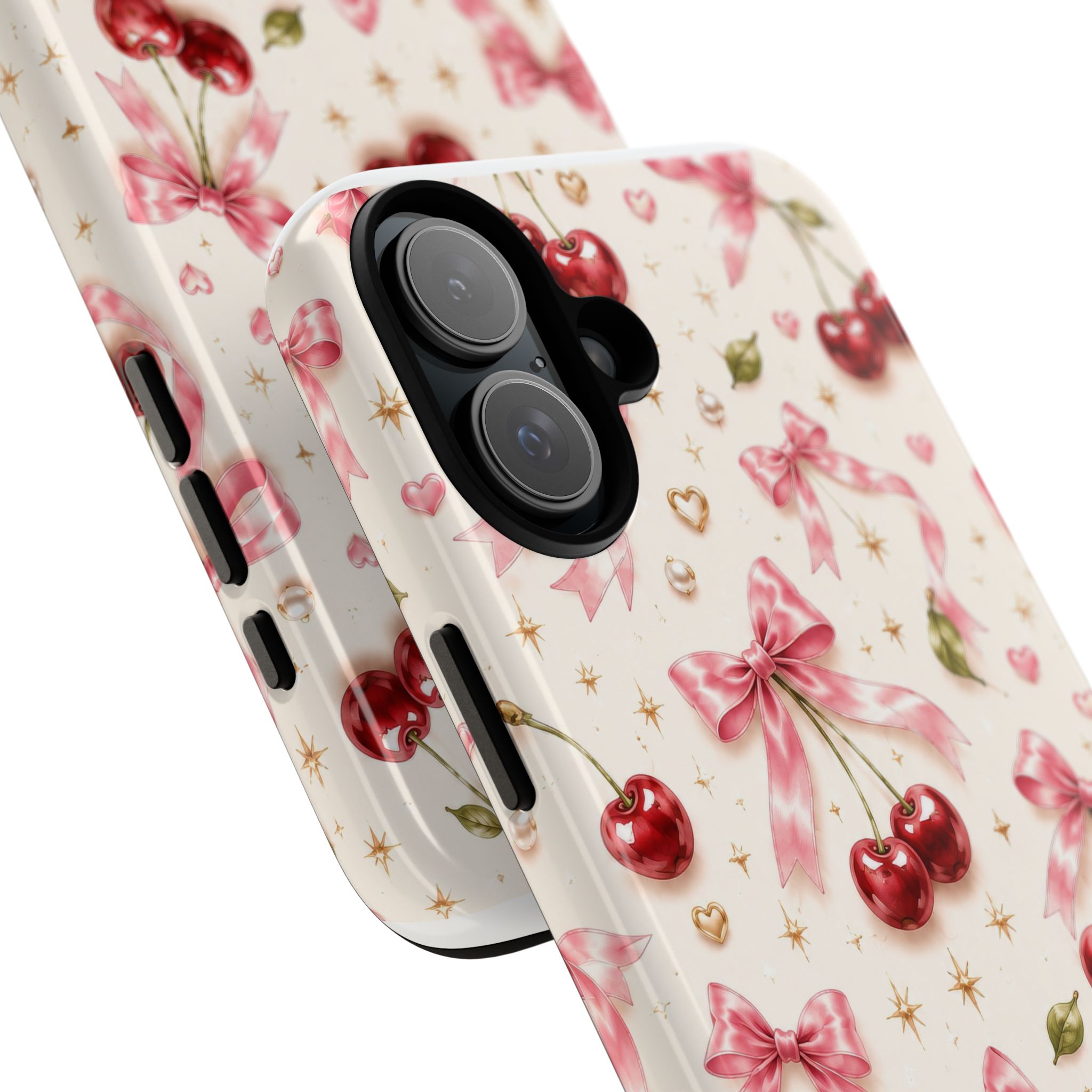 Cherry Bow Tough Phone Case — Cute Retro Cherry Pattern Protective Phone Cover - Image 25