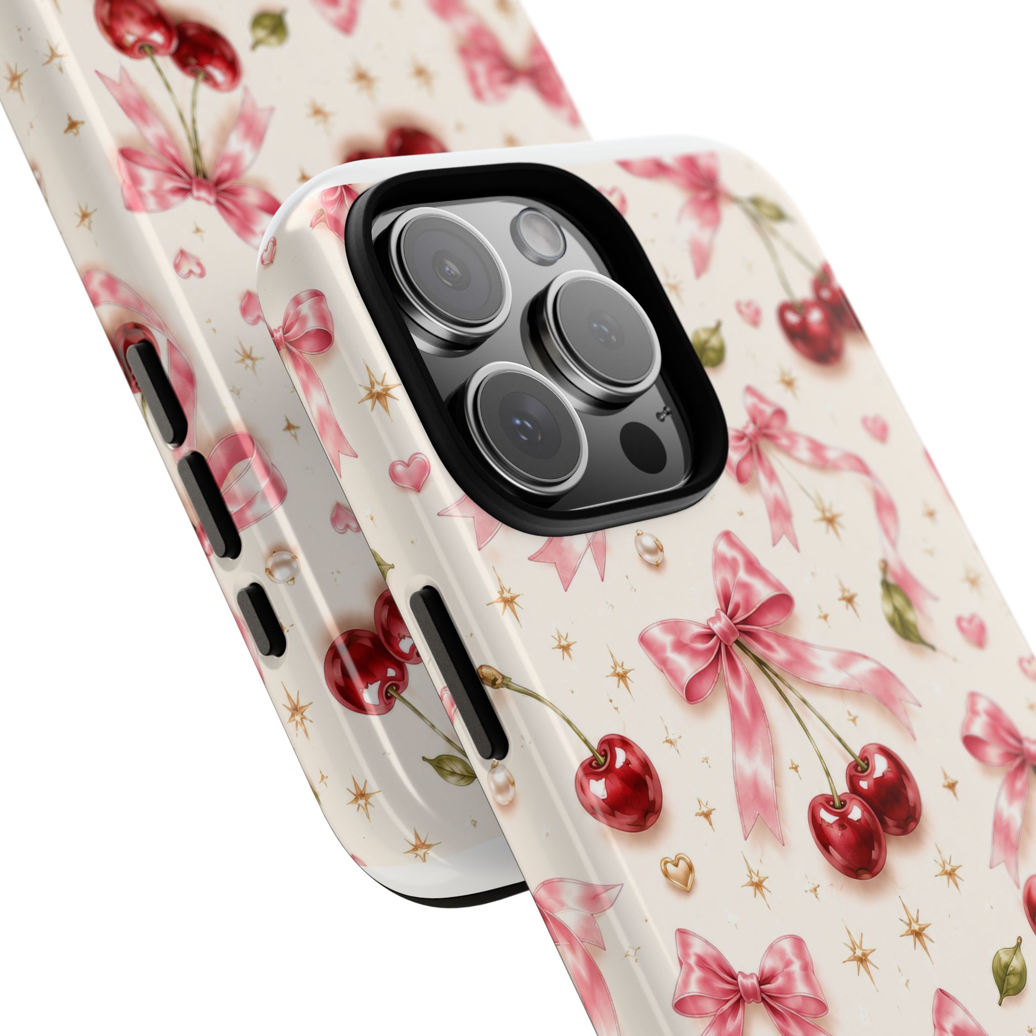 Cherry Bow Tough Phone Case — Cute Retro Cherry Pattern Protective Phone Cover - Image 37
