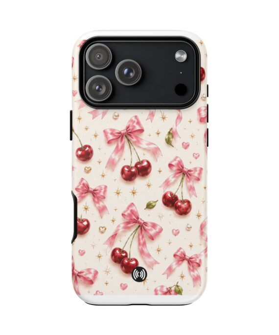 Cherry Bow Tough Phone Case — Cute Retro Cherry Pattern Protective Phone Cover