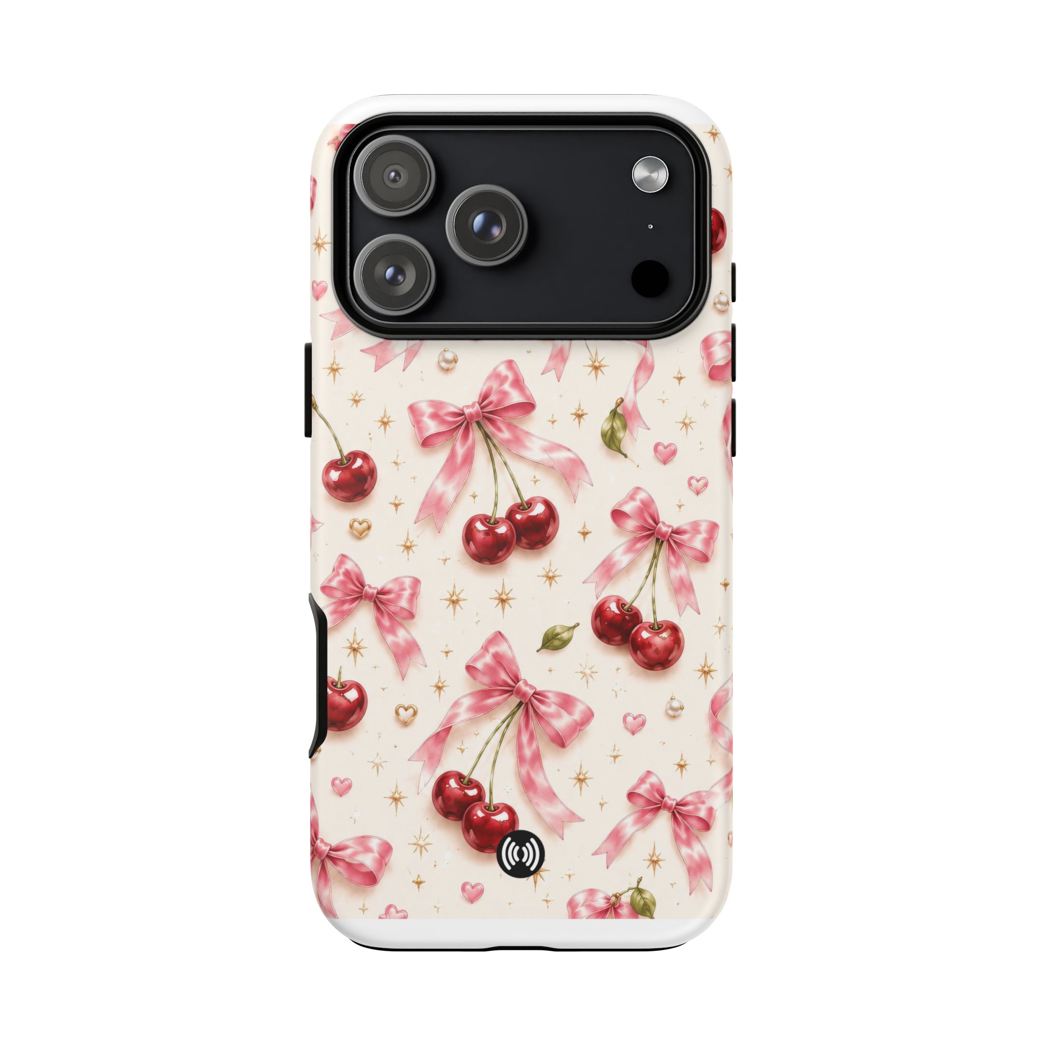 Cherry Bow Tough Phone Case — Cute Retro Cherry Pattern Protective Phone Cover