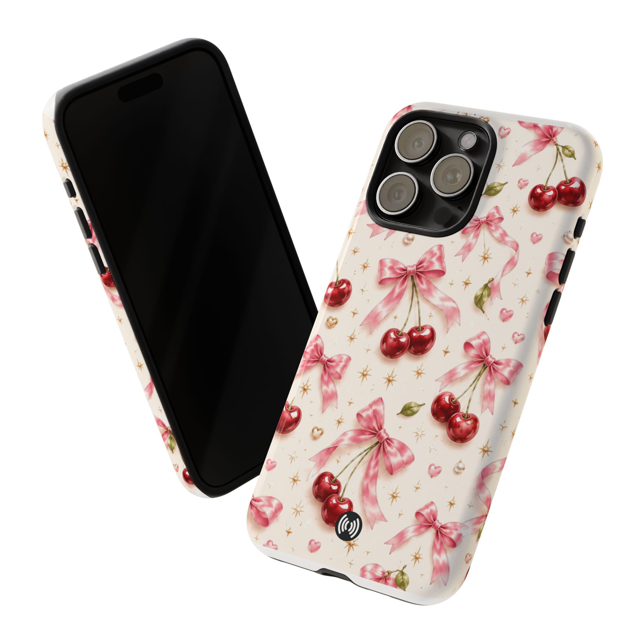 Cherry Bow Tough Phone Case — Cute Retro Cherry Pattern Protective Phone Cover - Image 15