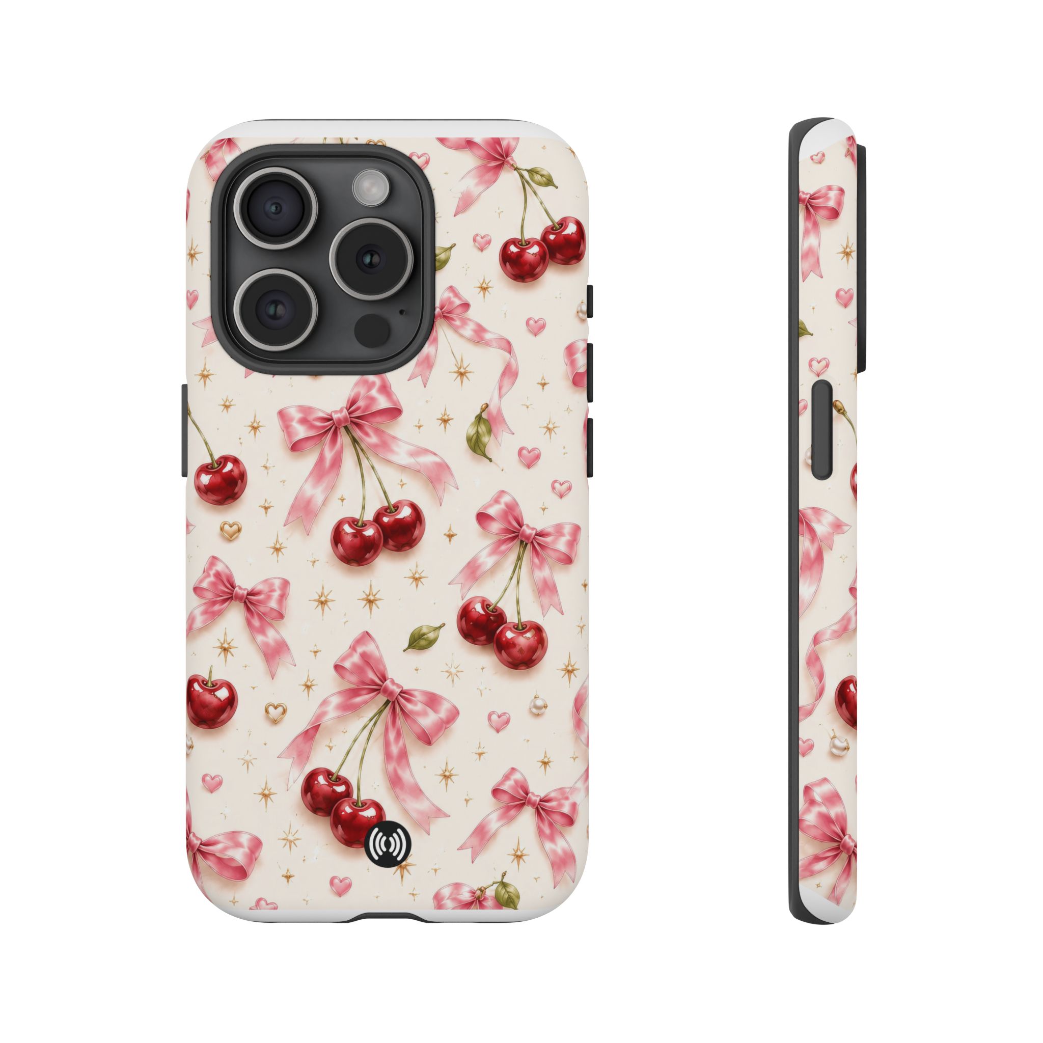 Cherry Bow Tough Phone Case — Cute Retro Cherry Pattern Protective Phone Cover - Image 12