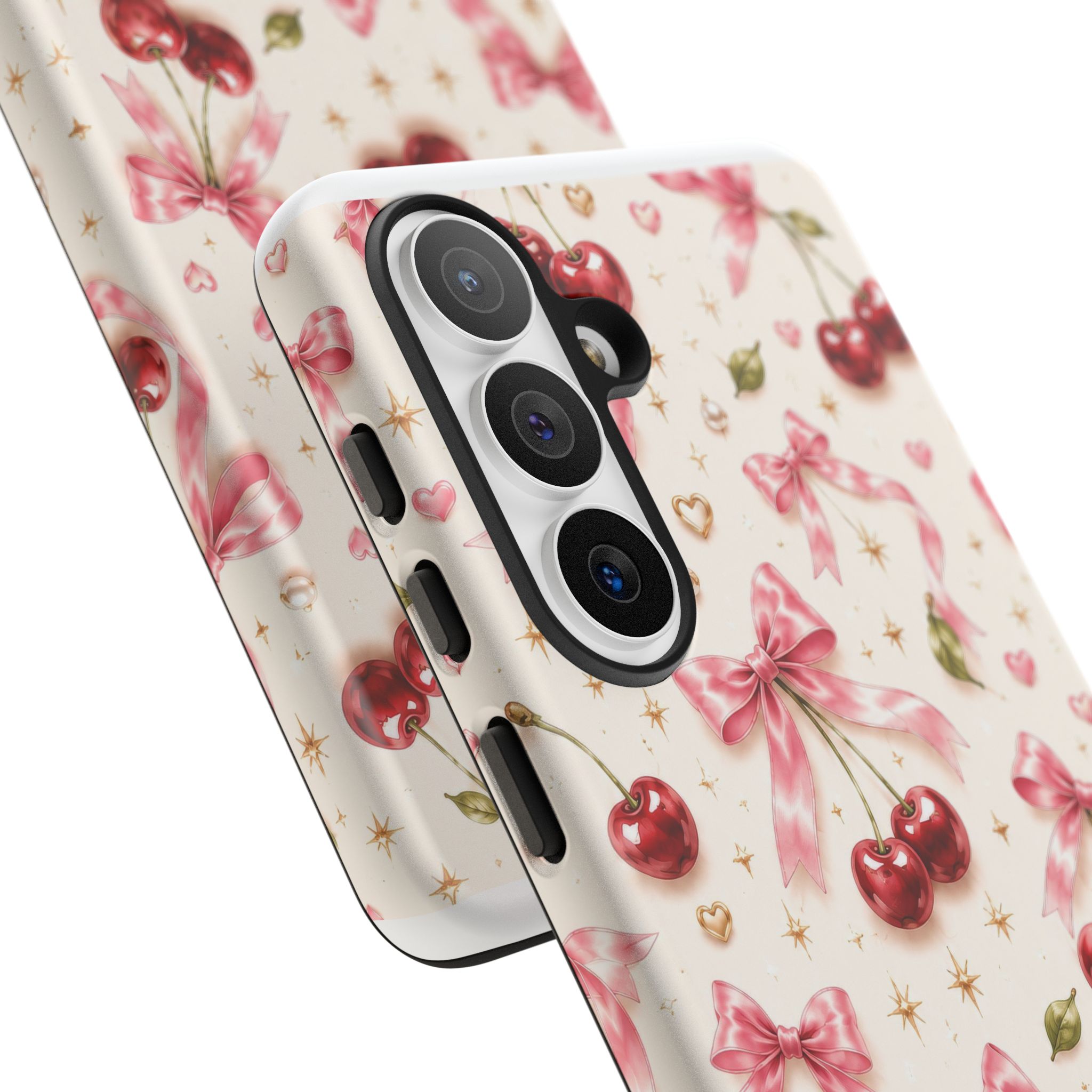 Cherry Bow Tough Phone Case — Cute Retro Cherry Pattern Protective Phone Cover - Image 56