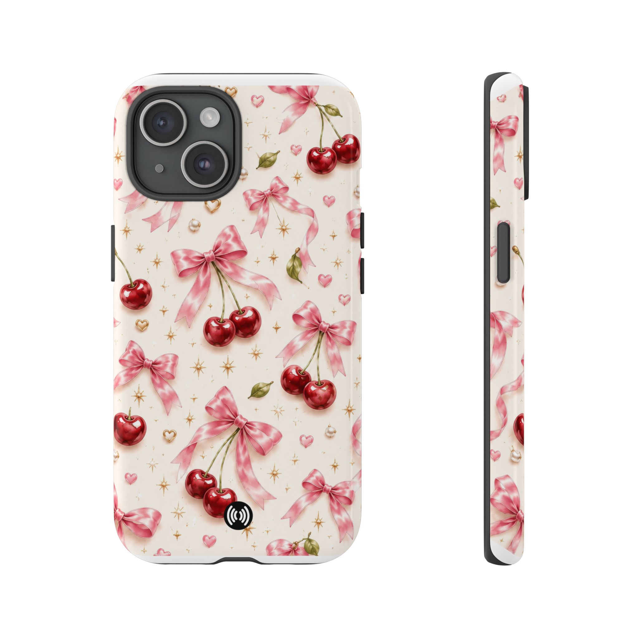 Cherry Bow Tough Phone Case — Cute Retro Cherry Pattern Protective Phone Cover - Image 2