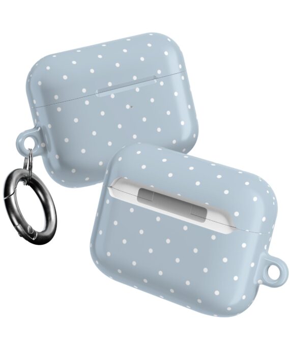 Pastel blue polka dot AirPods case with keyring by CellFinds