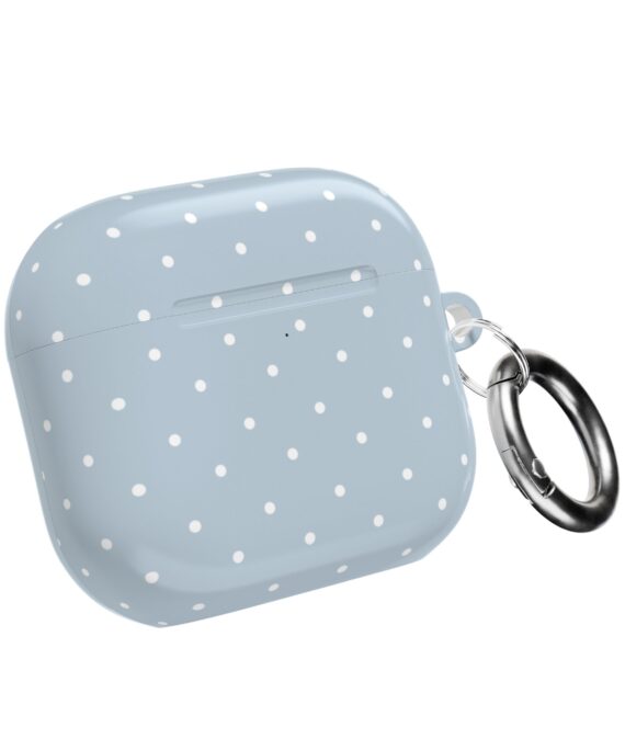 Pastel blue polka dot AirPods case with keyring by CellFinds