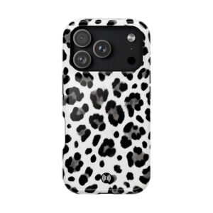 Black and white leopard print magnetic impact-resistant phone case