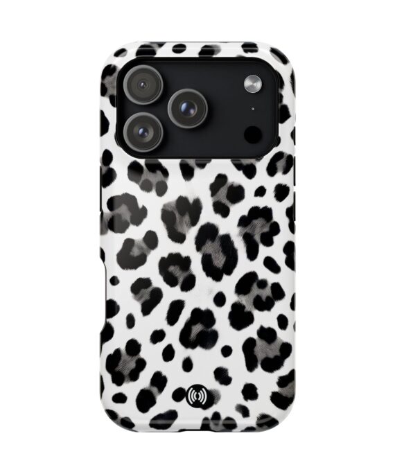 Black and white leopard print magnetic impact-resistant phone case