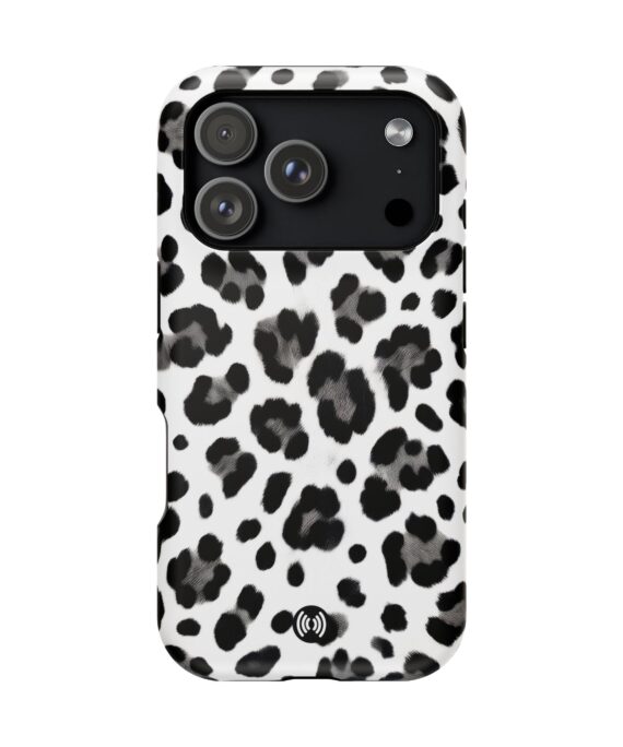 Black and white leopard print magnetic impact-resistant phone case