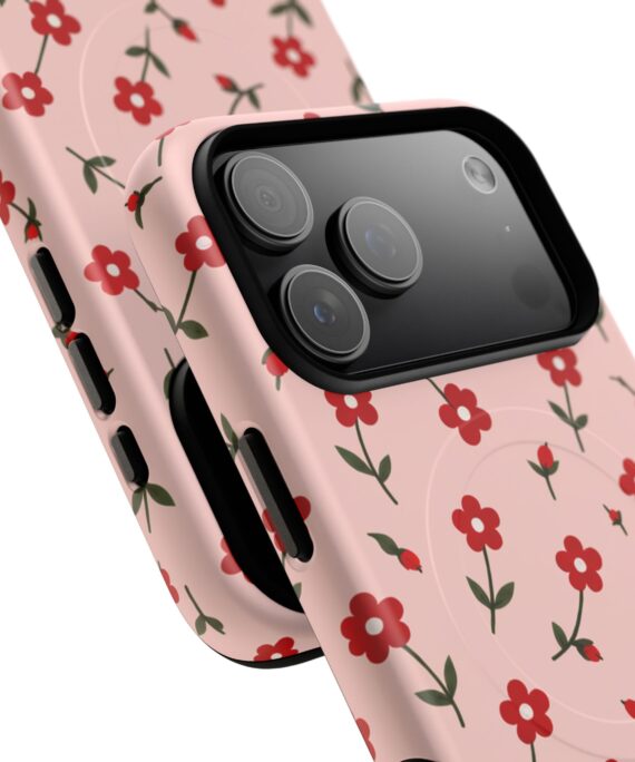 Red Posies MagSafe® phone case with a hand-painted red floral pattern