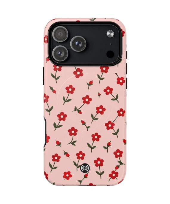 Red Posies MagSafe® phone case with a hand-painted red floral pattern
